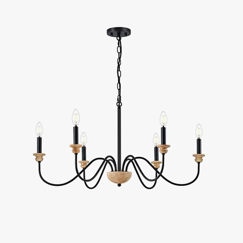 Vintage Wooden Chandelier 6 Lights