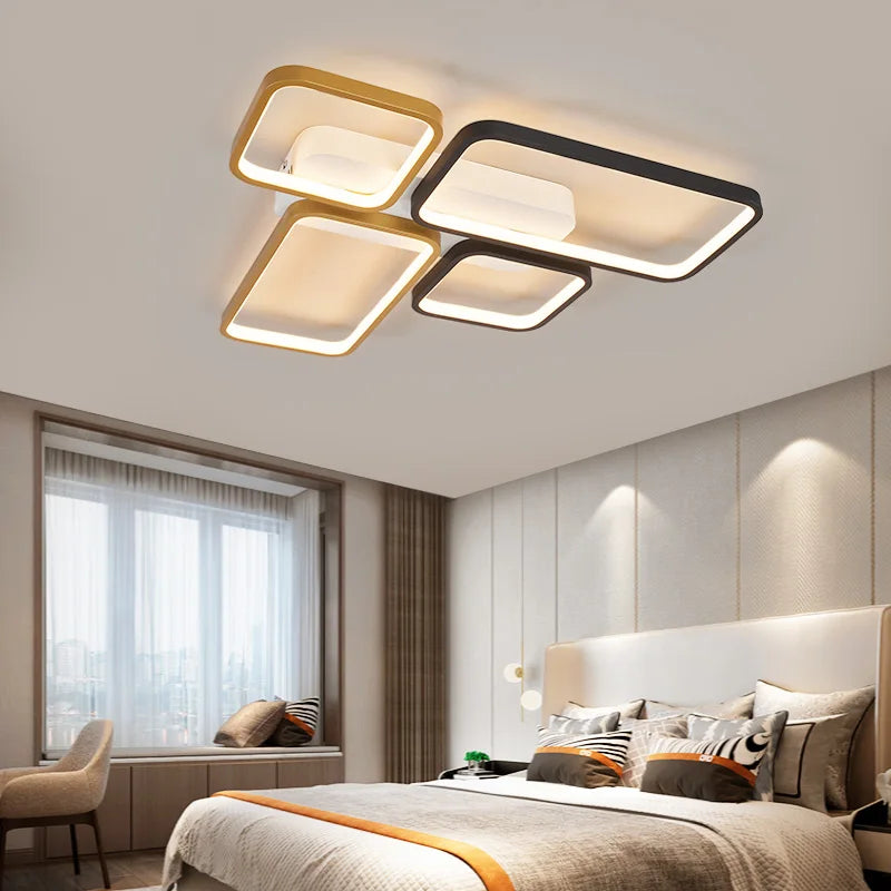 Modern black and gold dimmable chandelier with remote control