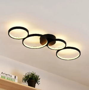Lindby Evangeline LED Ceiling Light, Black, Aluminium, 88 cm