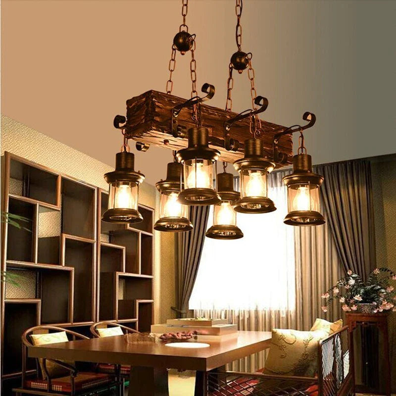 Vintage solid wood LED chandelier for decorative loft