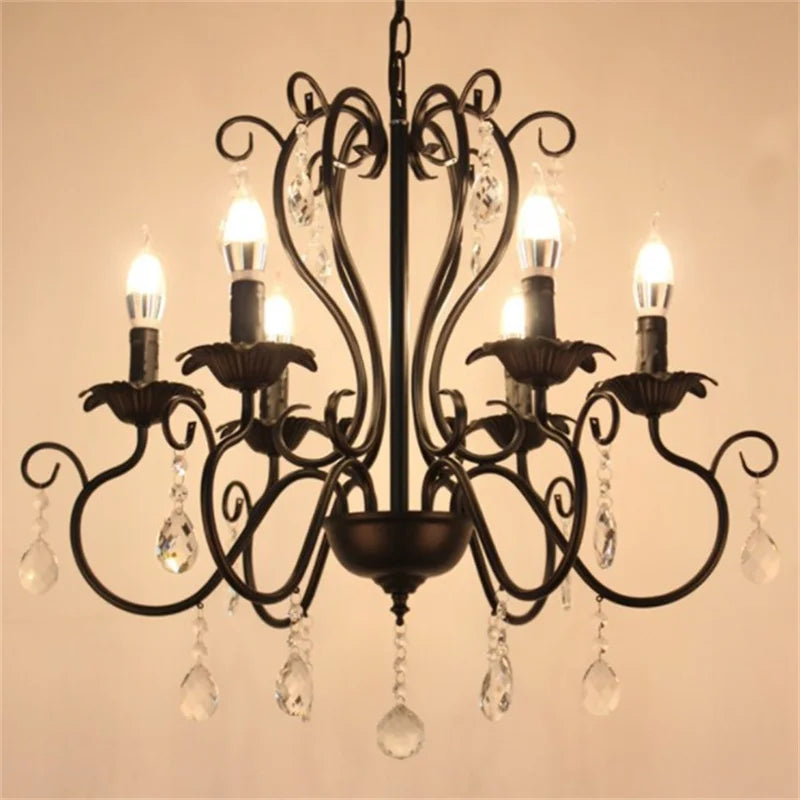 Retro wrought iron industrial chandelier with crystals for interior decoration