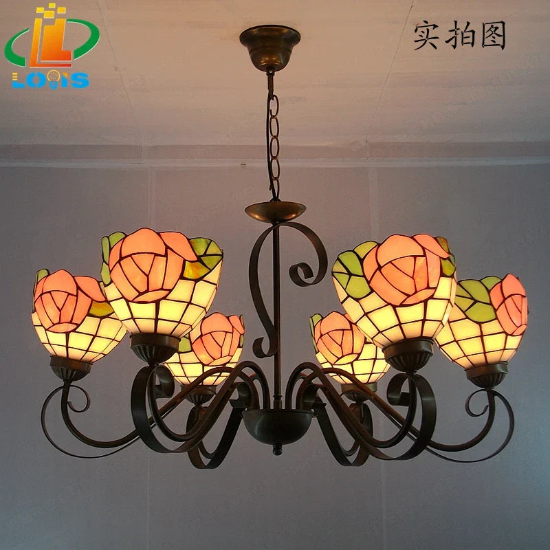 European 6-Head Modern Iron Glass Chandelier
