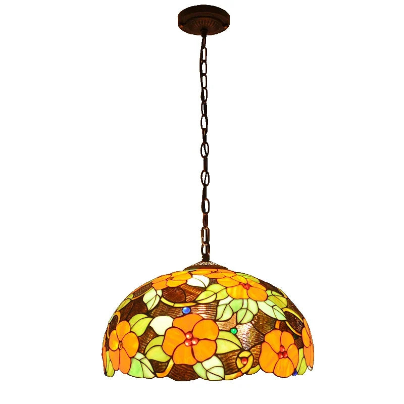 Tiffany-style floral glass chandelier for restaurant and bar