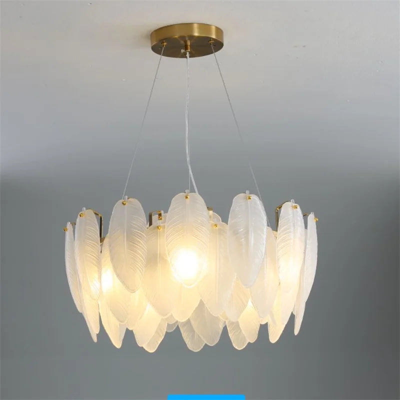 Modern goose feather glass chandelier pendant lighting