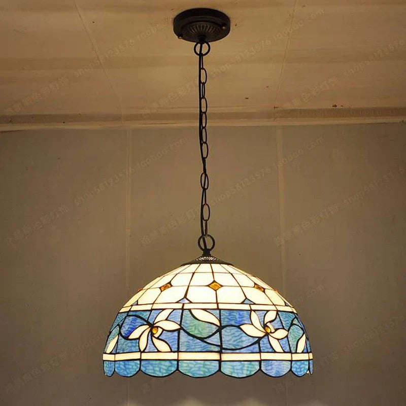 Antique stained glass chandelier for a nostalgic ambiance and restaurant