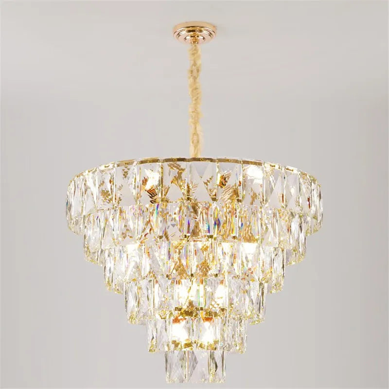 Elegant round chandelier with luminous crystals