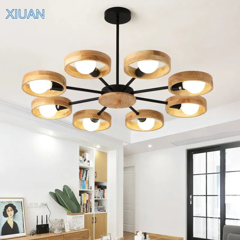 Minimalist Scandinavian Chandelier 360 Degree Rotation Creative Wooden Pendant Lights