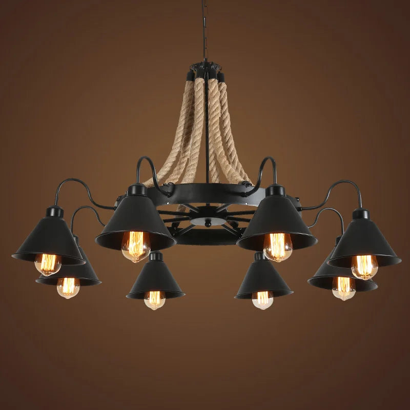 Vintage Industrial Wrought Iron Chandelier for Lofts and Cafes