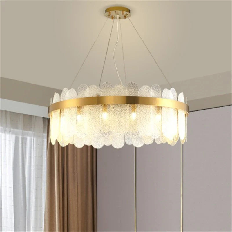 Postmodern Art Deco gold round chandelier for interior lighting