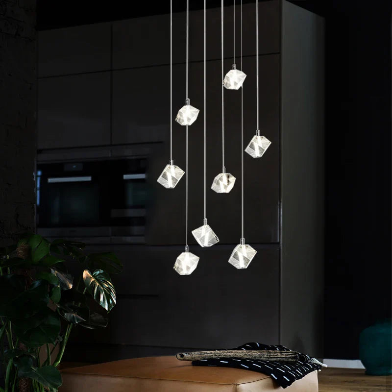 Modern square crystal chandelier for stairs and restaurants