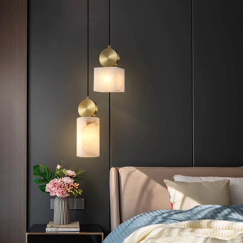 Simple Nordic Marble Copper Chandelier for Bar Cafe