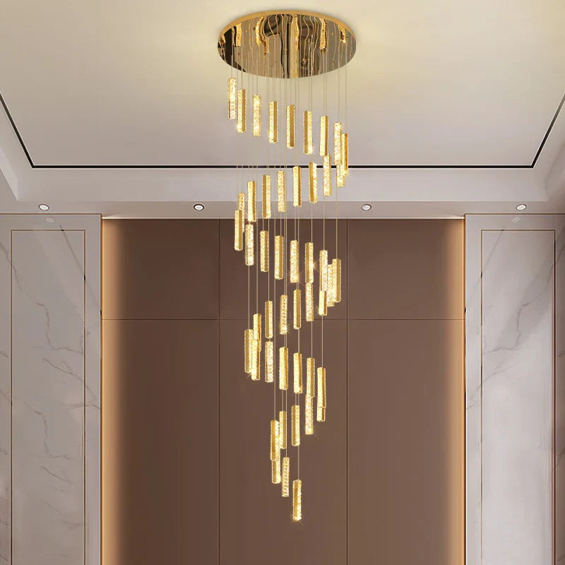 Gold LED crystal chandelier for elegant and refined interior lighting