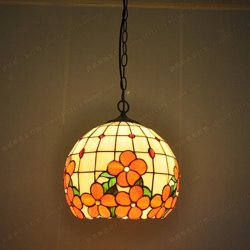 Tiffany-style chandelier with rich glass flowers for elegant lighting