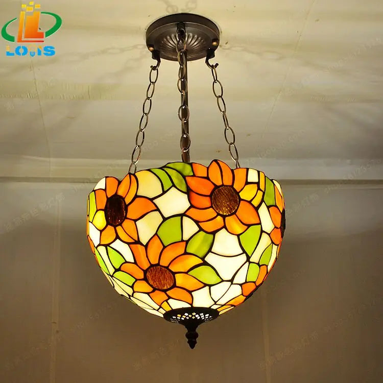 Tiffany Glass Sunflower Chandelier for Retro Decoration