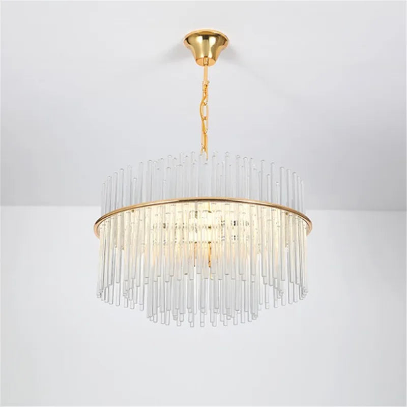 Nordic design crystal chandelier gold metal glass rod