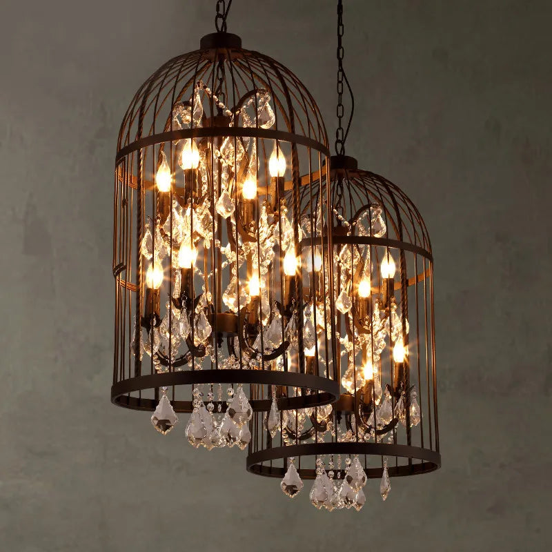 American vintage iron birdcage retro crystal chandelier