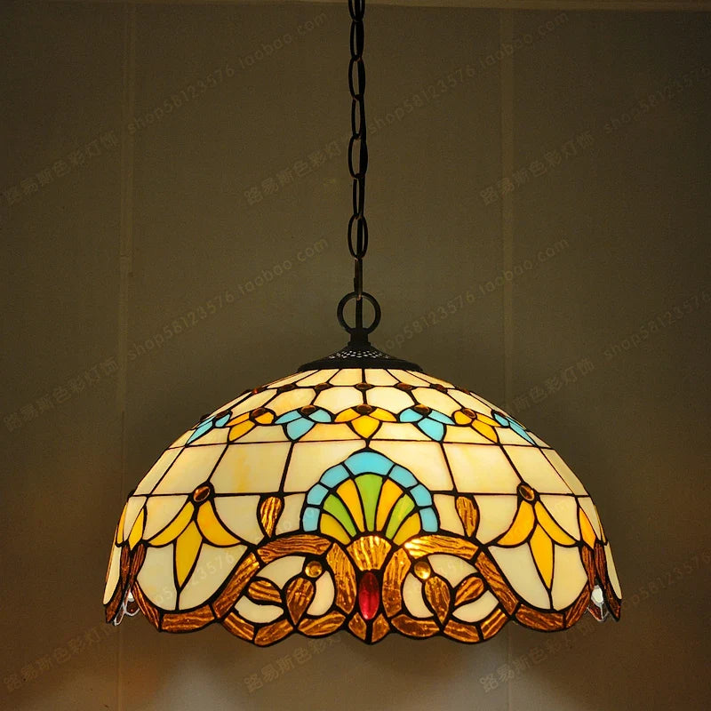 Tiffany glass chandelier for antique European cafes and restaurants