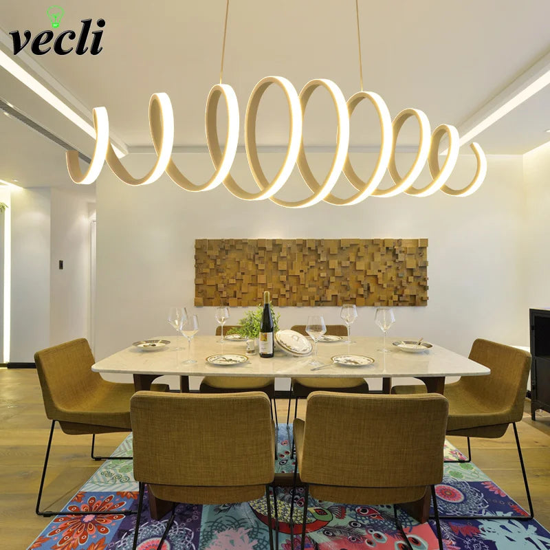 Modern aluminum chandelier with integrated LED lights