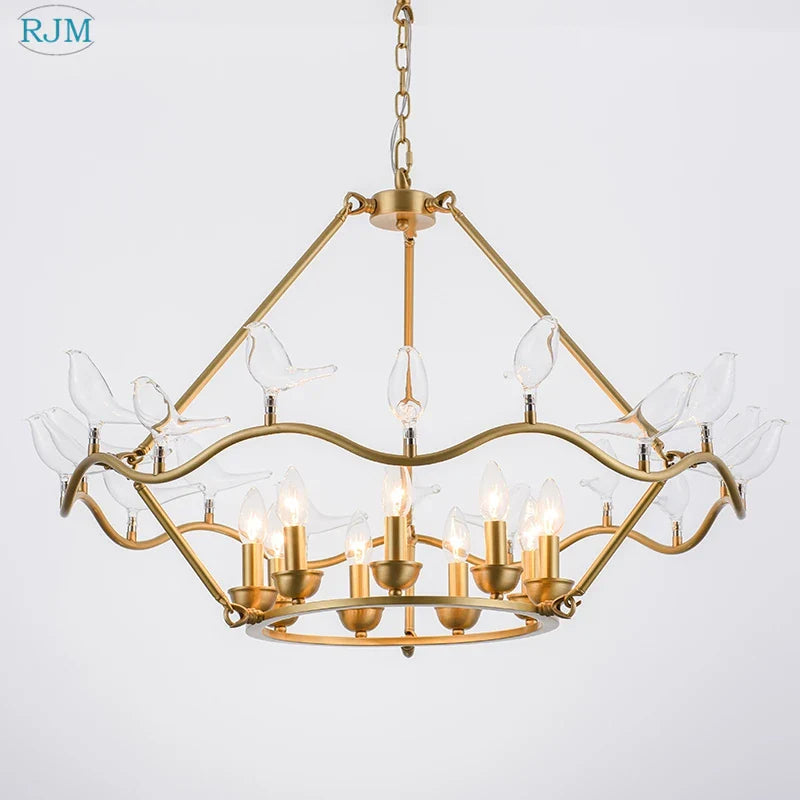 Postmodern Nordic Copper Chandelier with Creative Bird Design