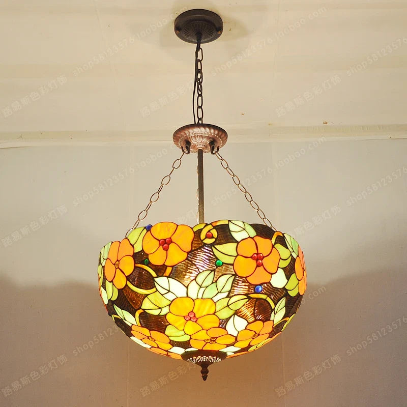 anti-European style chandelier with rich Tiffany glass flowers