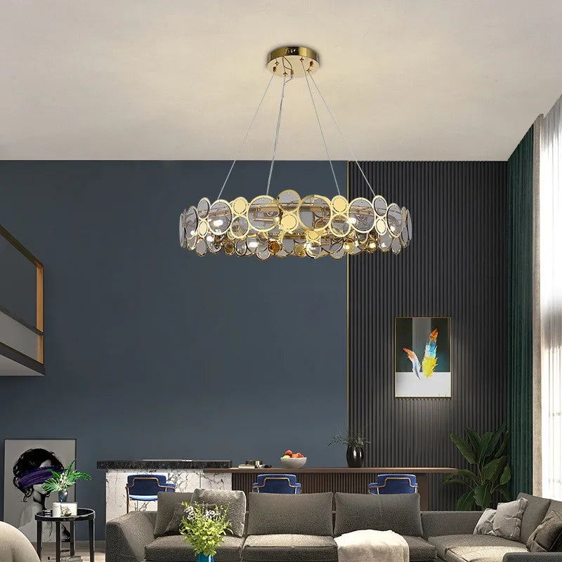 nordic luxury modern round LED glass chandelier