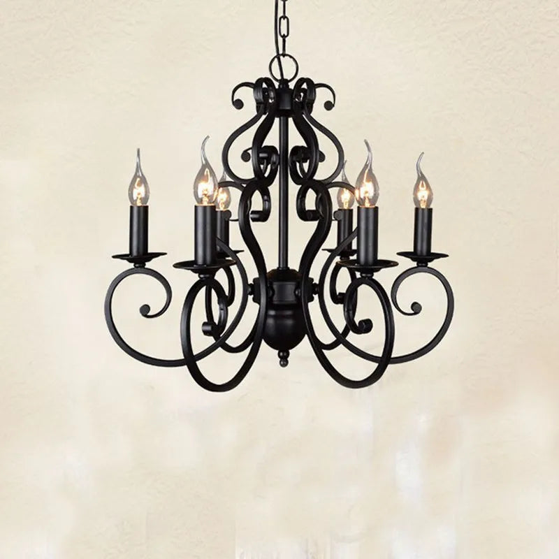 vintage black wrought iron chandelier for indoor lighting