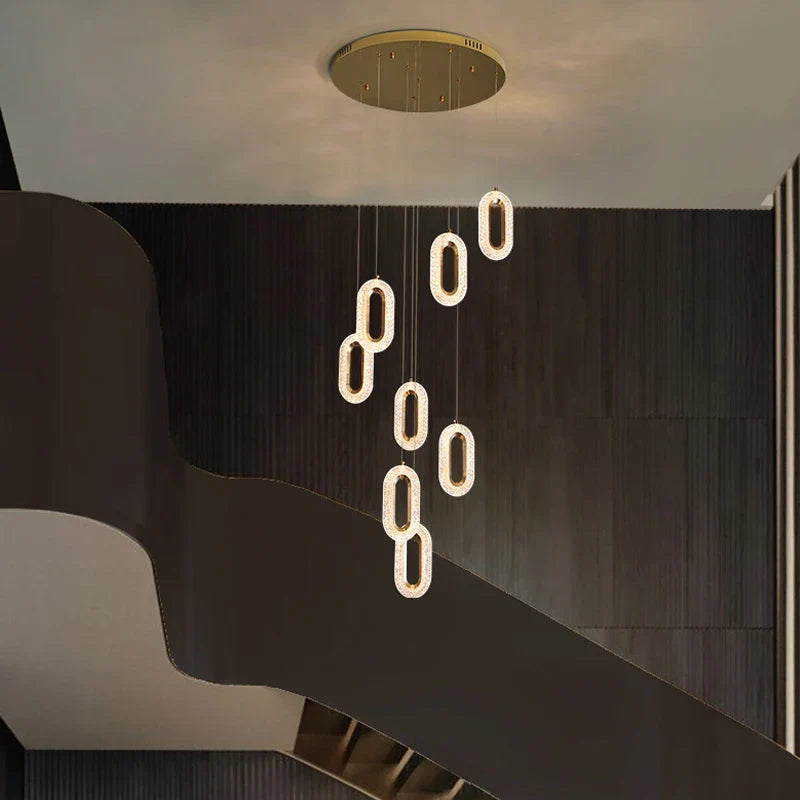 Modern gold chandelier for interior decoration, stairs, restaurant