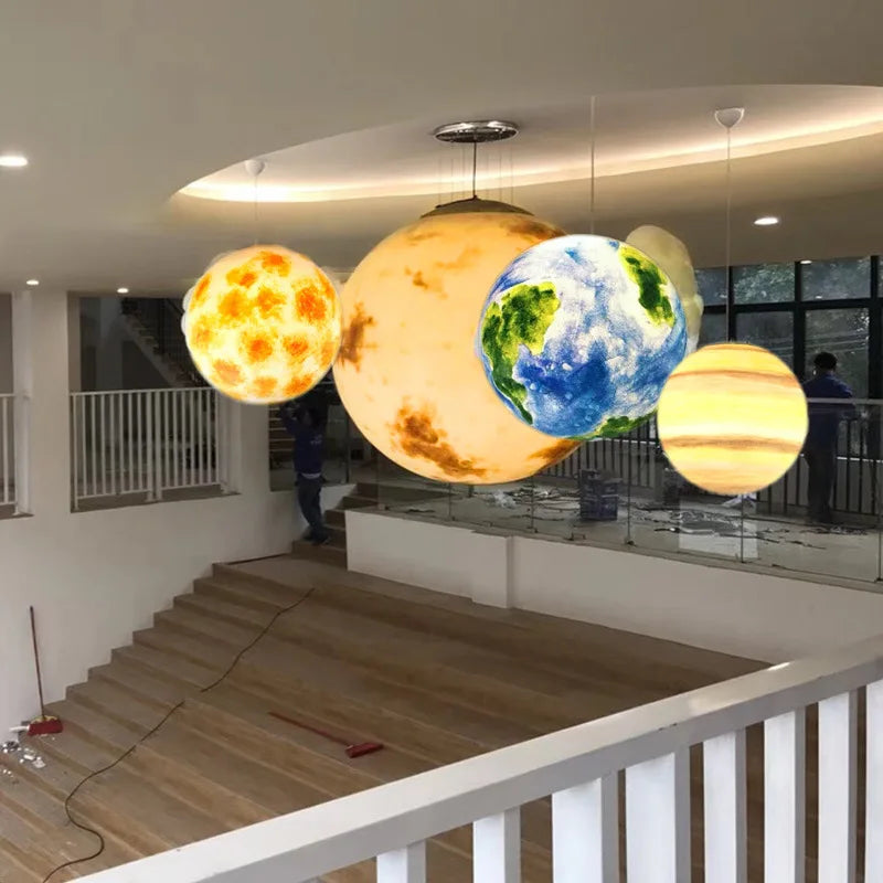 Modern acrylic planet and moon-shaped chandelier