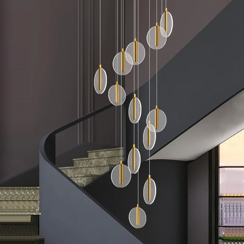 modern LED chandelier for high ceiling spiral staircase