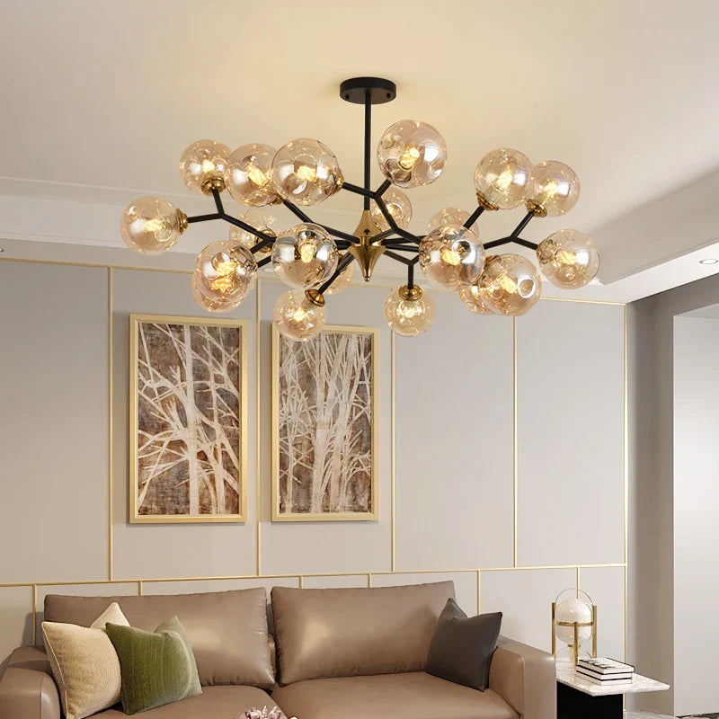 Modern Chandelier with Rotating Glass Arms and LED Lighting
