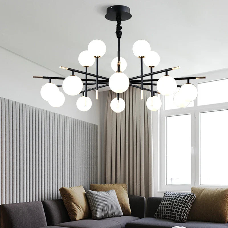Nordic iron chandelier with LED glass ball for restaurant