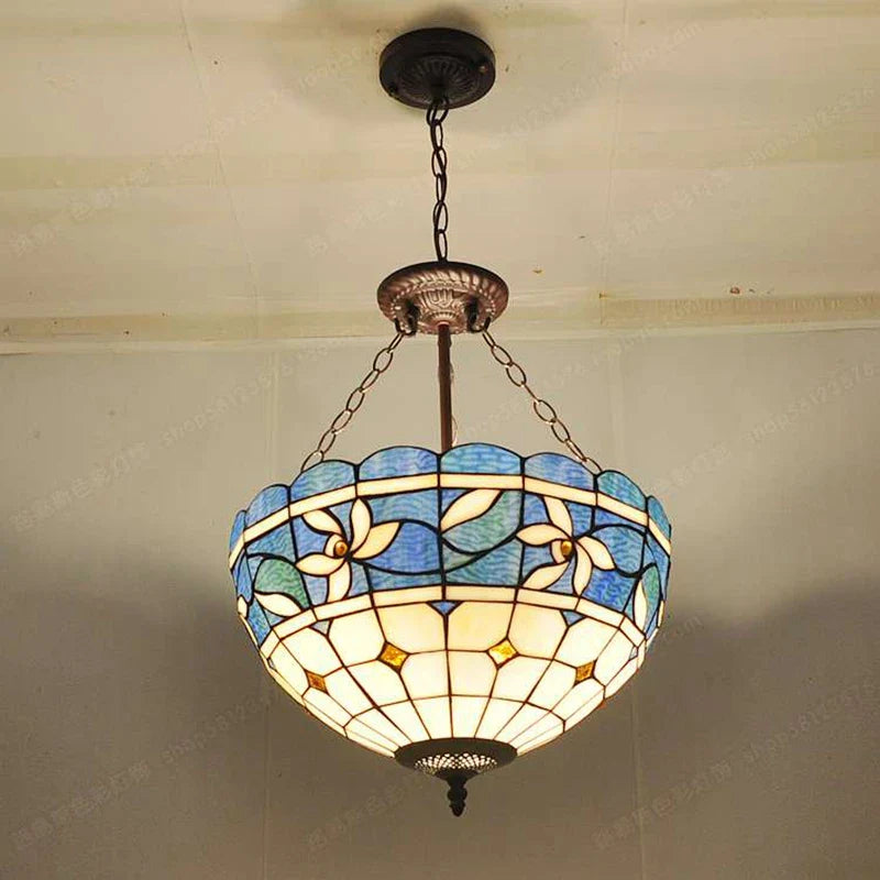 Tiffany retro glass chandelier for bar and restaurant