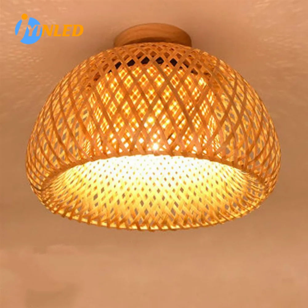 Rattan Wicker Elegant Rustic Ceiling Light