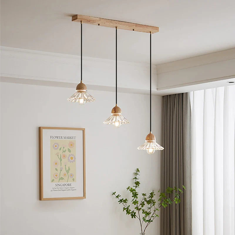 Modern Japanese Wood Glass Chandelier