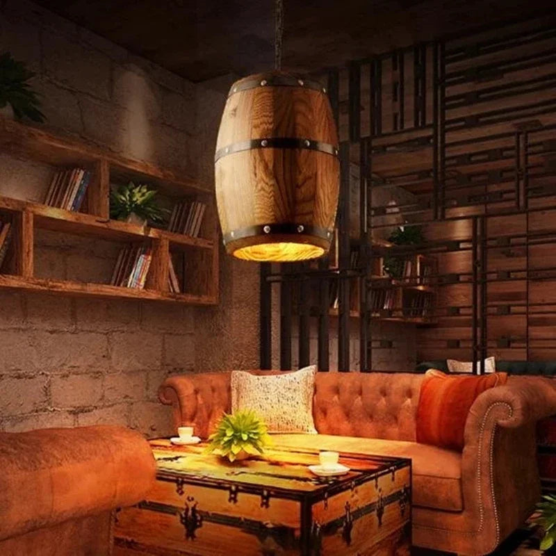 Vintage industrial wooden chandelier for bars and cafes, decorative