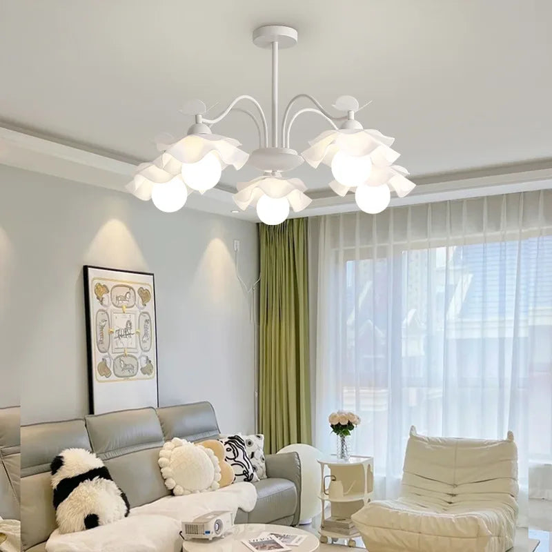 Creamy Nordic Floral Chandelier for Various Rooms