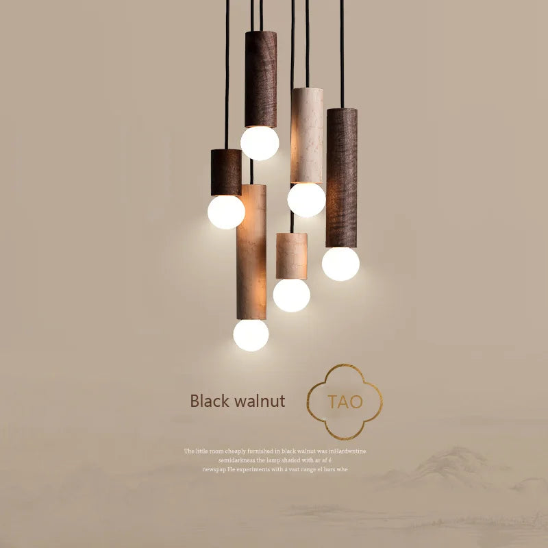 PHYVAL Nordic Black Walnut Suspension Dining Room Japanese Light Chinese Chandelier Single Head Bar Small Pendant Lights