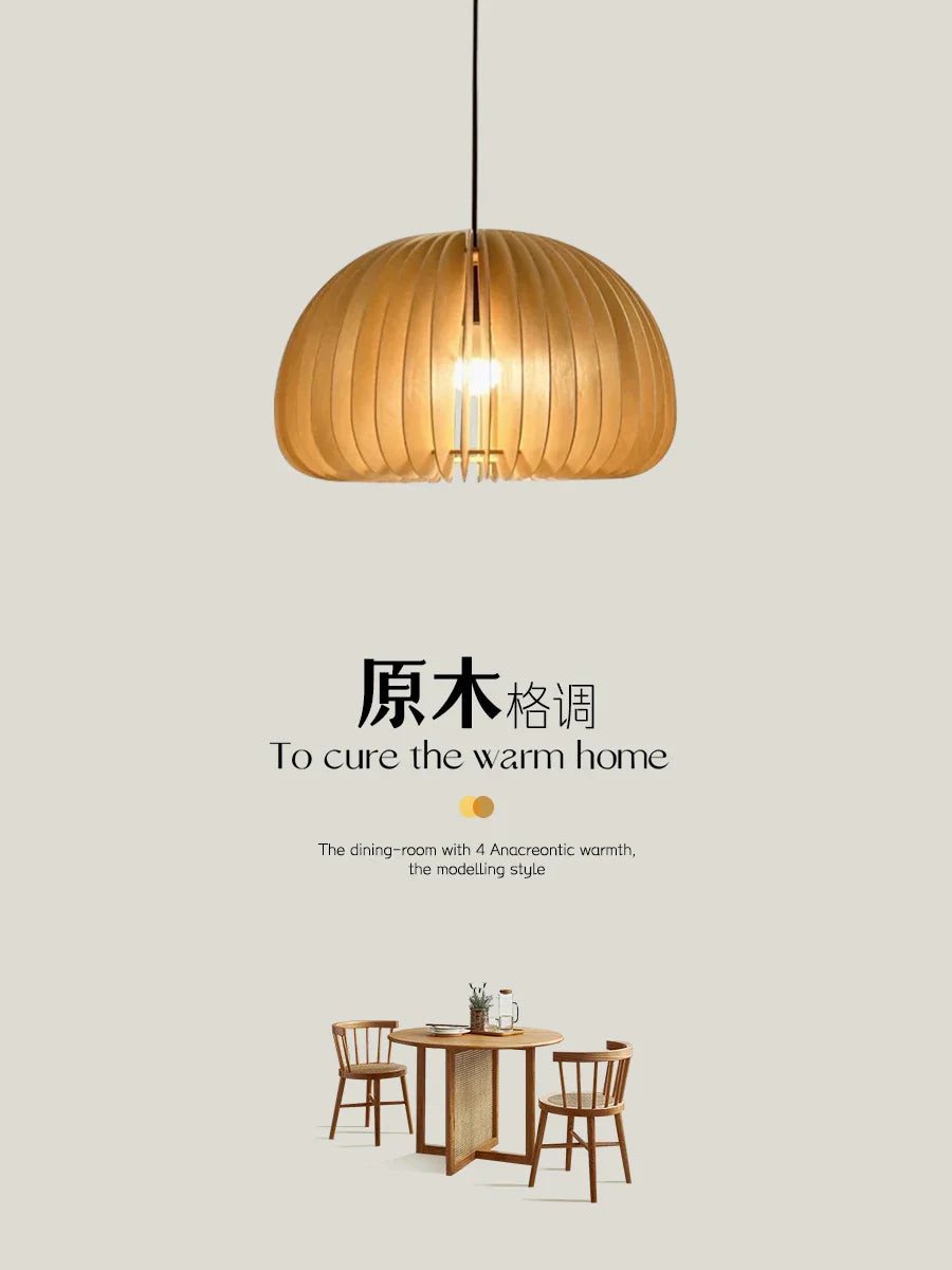 Elegant vintage Nordic wooden pendant light