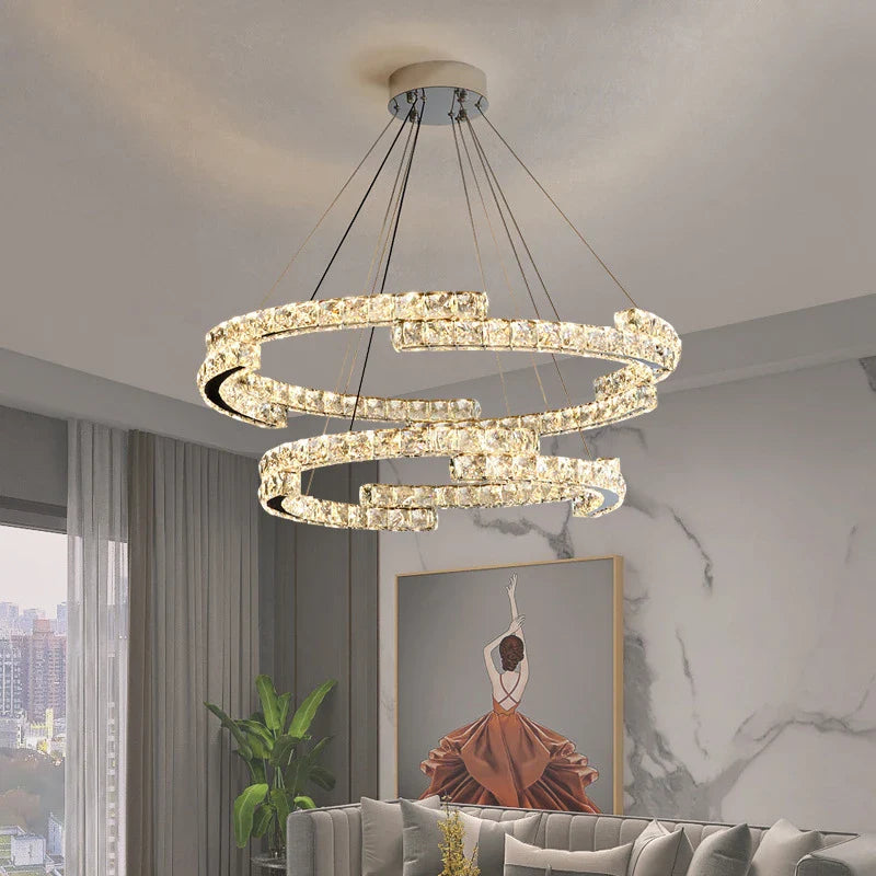 Nordic crystal stainless steel mirror LED indoor chandelier