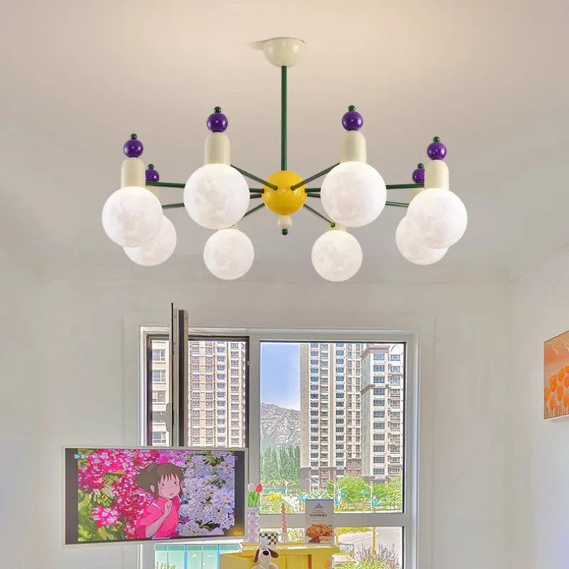 Modern Nordic-design children's bedroom chandelier, bright and colourful