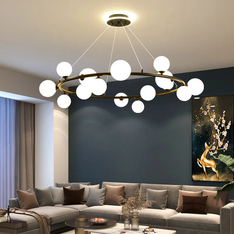 modern glass chandelier with matte ring and adjustable cord