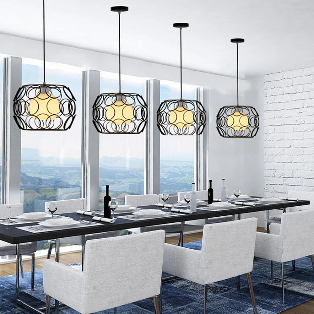 Retro industrial iron chandelier with modern LED light