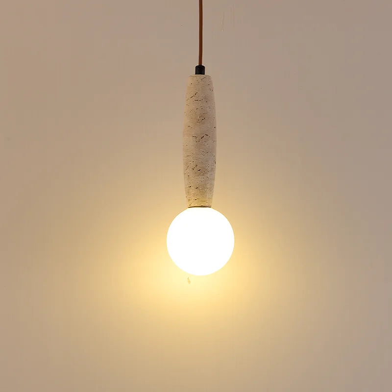 Retro Natural Stone Art Pendant Light Vintage White Glass Lampshade LED Chandelier Bedroom Bedside Decoration Lighting Fixtures
