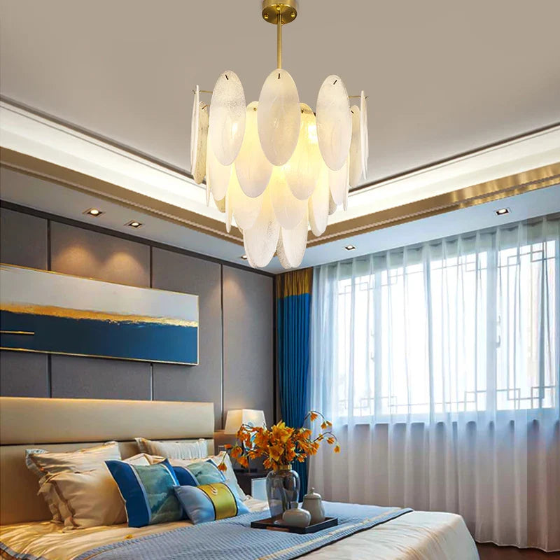 Modern glass chandelier with feathers and LED lighting