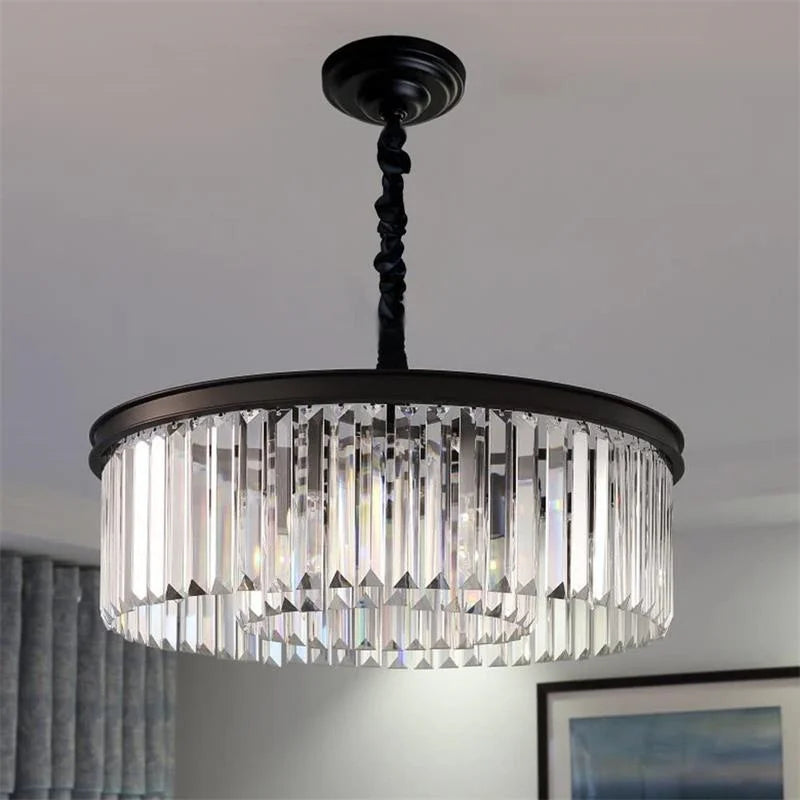 Elegant round crystalline pendant light