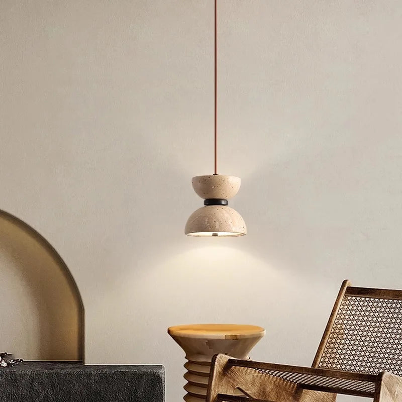 Japanese wabi-sabi style travertine chandelier, creative design, warm ambiance