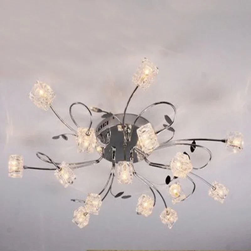 Modern chrome-plated metal chandelier with crystal and LED lighting