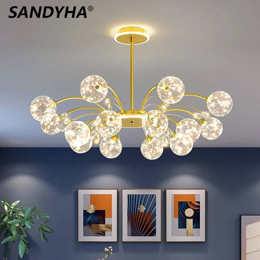 Luxury iron LED chandelier with starry glass balls