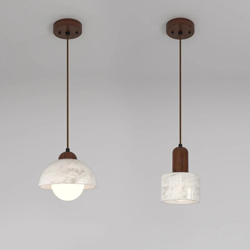 Wabi-sabi style vintage wooden chandelier with natural marble for interior decoration