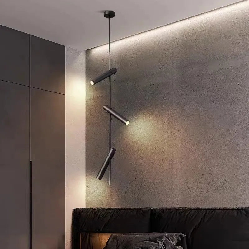 Minimalist LED Iron and Steel Rotating Chandelier 1/2/3 Heads